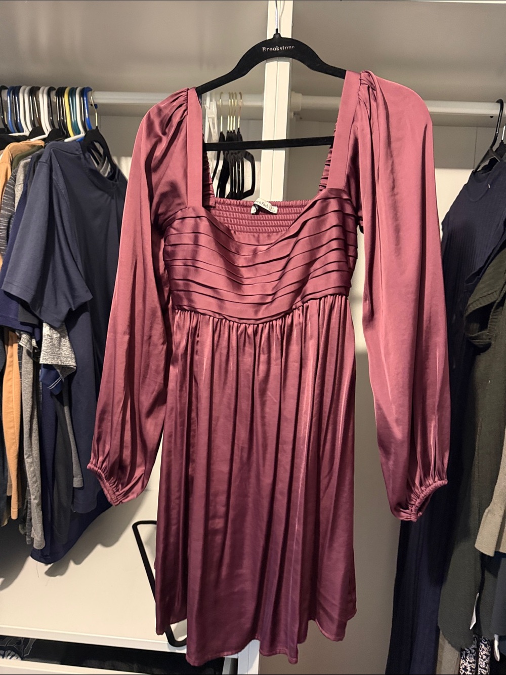 Smocked Bodice Long-Sleeve plum Dress